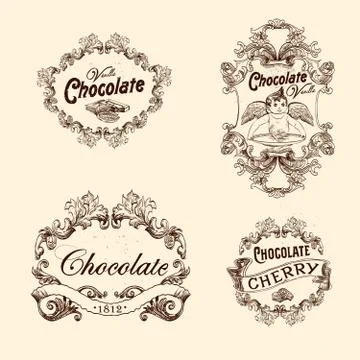 Vector set of chocolate labels, design elements, emblems and badges. Isolated イラスト素材