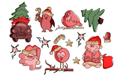 Vector set of christmas and New Year signs Stock Illustration