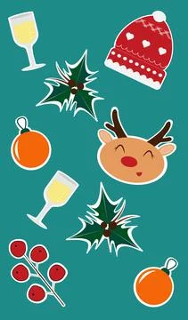 Vector set of Christmas and New Year hand drawn elements. Christmas stickers Stock Illustration