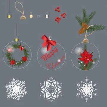 Vector set of Christmas balls and other symbols on a white background Illustrazione stock