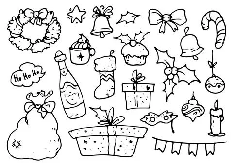 Vector set for Christmas. isolated elements in a black insulated contour Santa's Stock Illustration