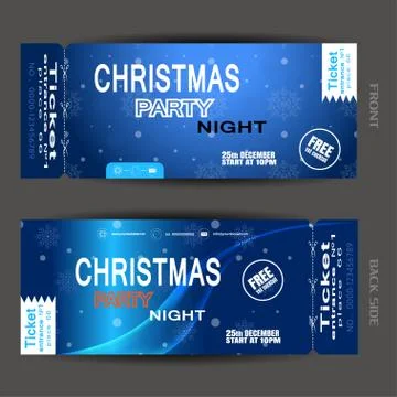 Vector set of Christmas night party ticket on the blue gradient background wi Stock Illustration