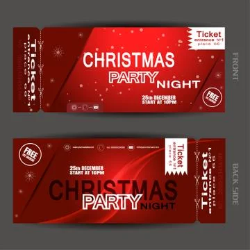 Vector set of Christmas night party ticket on the dark red gradient backgroun Stock Illustration