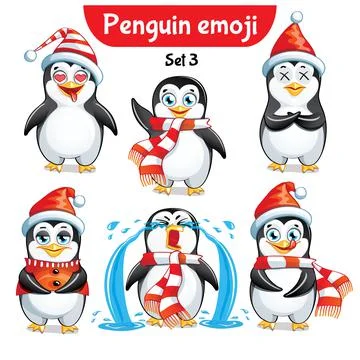 Vector set of christmas penguin characters. Stock Illustration