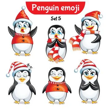 Vector set of christmas penguin characters. Stock Illustration