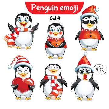 Vector set of christmas penguin characters. Stock Illustration