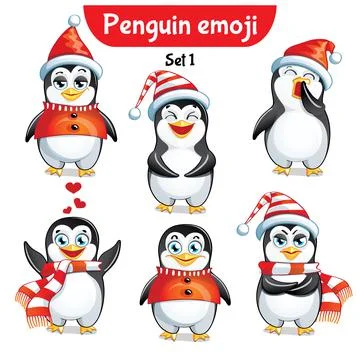 Vector set of christmas penguin characters. Stock Illustration