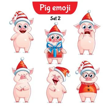 Vector set of christmas pig characters. Stock-Illustration