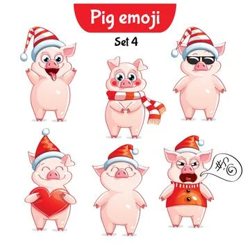Vector set of christmas pig characters. Stock Illustration
