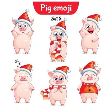 Vector set of christmas pig characters. Stock Illustration