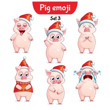 Vector set of christmas pig characters. Stock Illustration