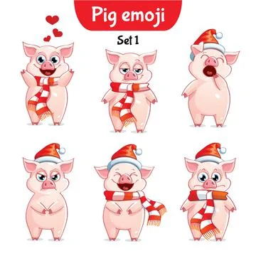 Vector set of christmas pig characters. Stock Illustration