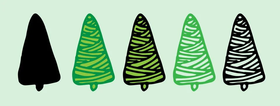 Vector set of Christmas tree, different options. a set of a Christmas tree drawn Stock Illustration