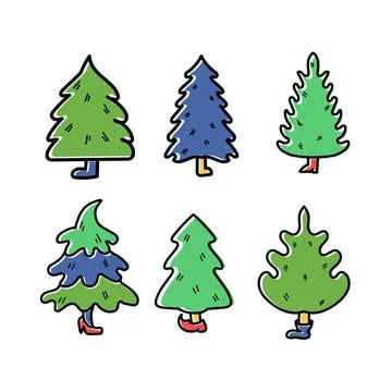Vector set of Christmas trees for greeting design. New Year traditional symbo Stock Illustration