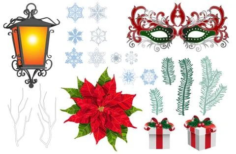 Vector set of Christmas. Xmas engraved objects Stock Illustration
