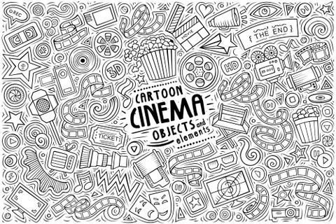 Vector set of Cinema theme items, objects and symbols Stock Illustration
