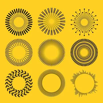Vector Set of Circle Geometric Ornaments. . Ornamental Round Decor. Sun set.  Stock Illustration