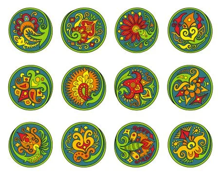 Vector set of circles with ethnic floral elements 스톡 일러스트