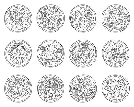 Vector set of circles with ethnic floral elements Stock Illustration