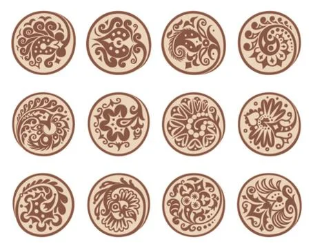 Vector set of circles with ethnic floral elements Stock Illustration