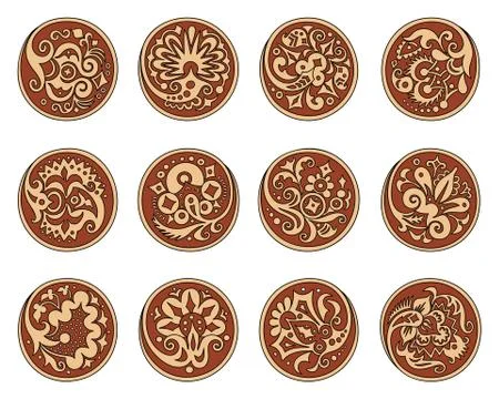 Vector set of circles with ethnic floral elements Stock Illustration
