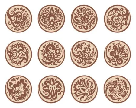 Vector set of circles with ethnic floral elements Stock Illustration