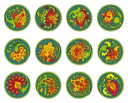 Vector set of circles with ethnic floral elements Stock Illustration