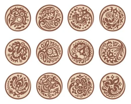 Vector set of circles with ethnic floral elements Stock Illustration