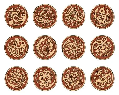 Vector set of circles with ethnic floral elements Stock Illustration