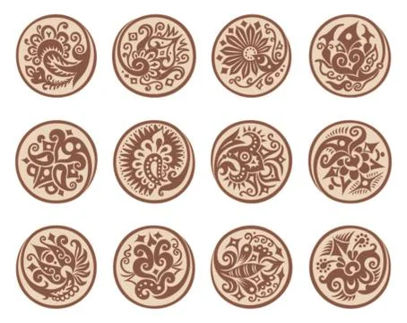 Vector set of circles with ethnic floral elements Stock Illustration