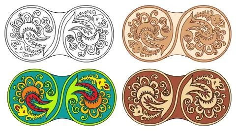 Vector set of circles with floral elements 스톡 일러스트