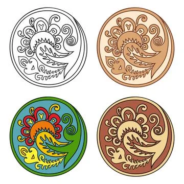 Vector set of circles with floral elements 스톡 일러스트