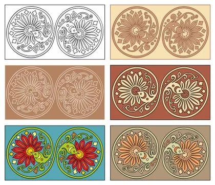 Vector set of circles with floral elements Stock Illustration