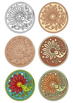 Vector set of circles with floral elements Stock Illustration