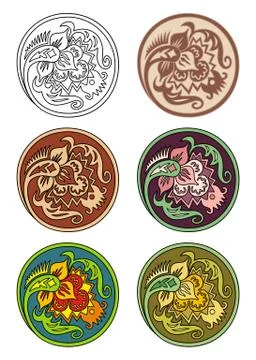 Vector set of circles with floral elements Stock Illustration