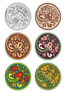 Vector set of circles with floral elements Stock Illustration