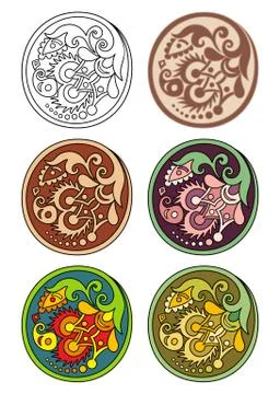 Vector set of circles with floral elements Stock Illustration