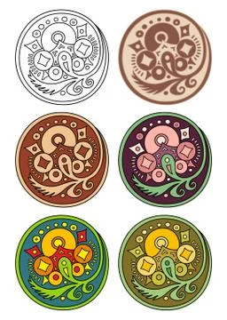 Vector set of circles with floral elements Stock Illustration