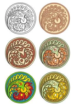 Vector set of circles with floral elements Stock Illustration