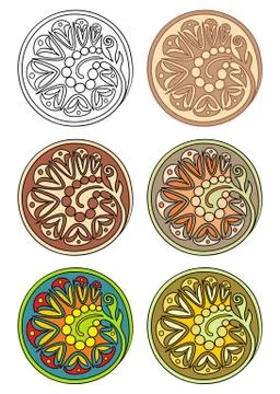 Vector set of circles with floral elements Stock Illustration