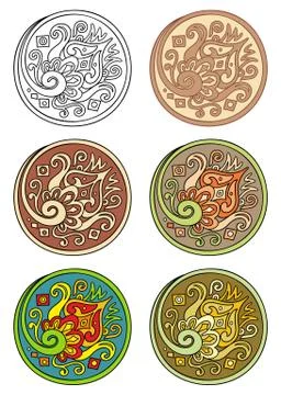 Vector set of circles with floral elements Stock Illustration