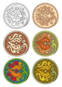 Vector set of circles with floral elements Stock Illustration