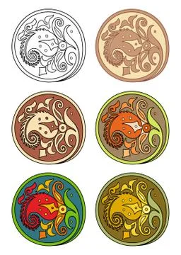 Vector set of circles with floral elements Stock Illustration