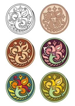 Vector set of circles with floral elements Stock Illustration