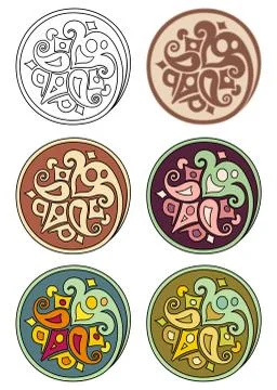 Vector set of circles with floral elements Stock Illustration