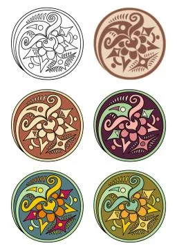 Vector set of circles with floral elements Stock Illustration