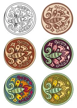 Vector set of circles with floral elements Stock Illustration