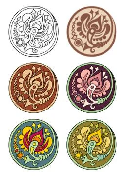 Vector set of circles with floral elements Stock Illustration