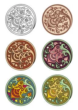 Vector set of circles with floral elements Stock Illustration