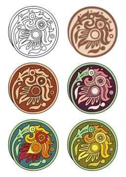 Vector set of circles with floral elements Stock Illustration